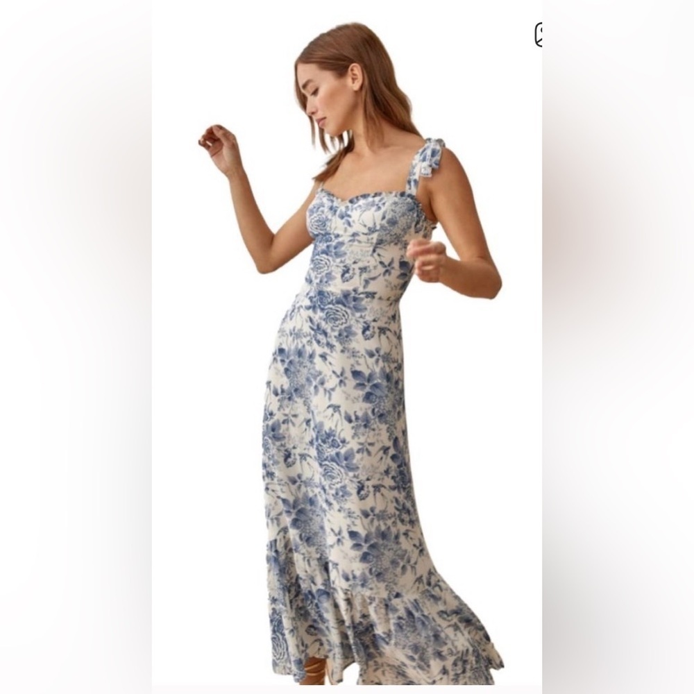 Reformation Nikita Blue and White Floral Midi Dress NWT size 8 - Picture 5 of 16